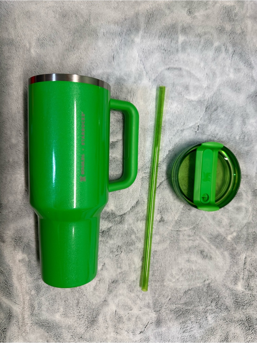Stanley / Starbucks collab. Bright Green Tumbler with Handle and Straw
